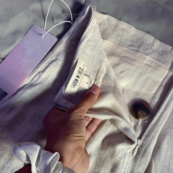 Fashion on Earth | Faux Wrap Lined Skirt Beige Buttons Linen Blend | NWT - Picture 6 of 11